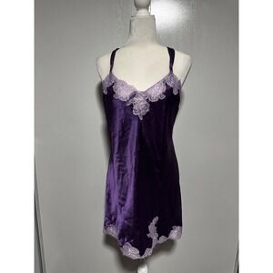 Morgan Taylor‎ Intimates Purple Velvet Lace Slip Chemise Nightgown Size Medium
